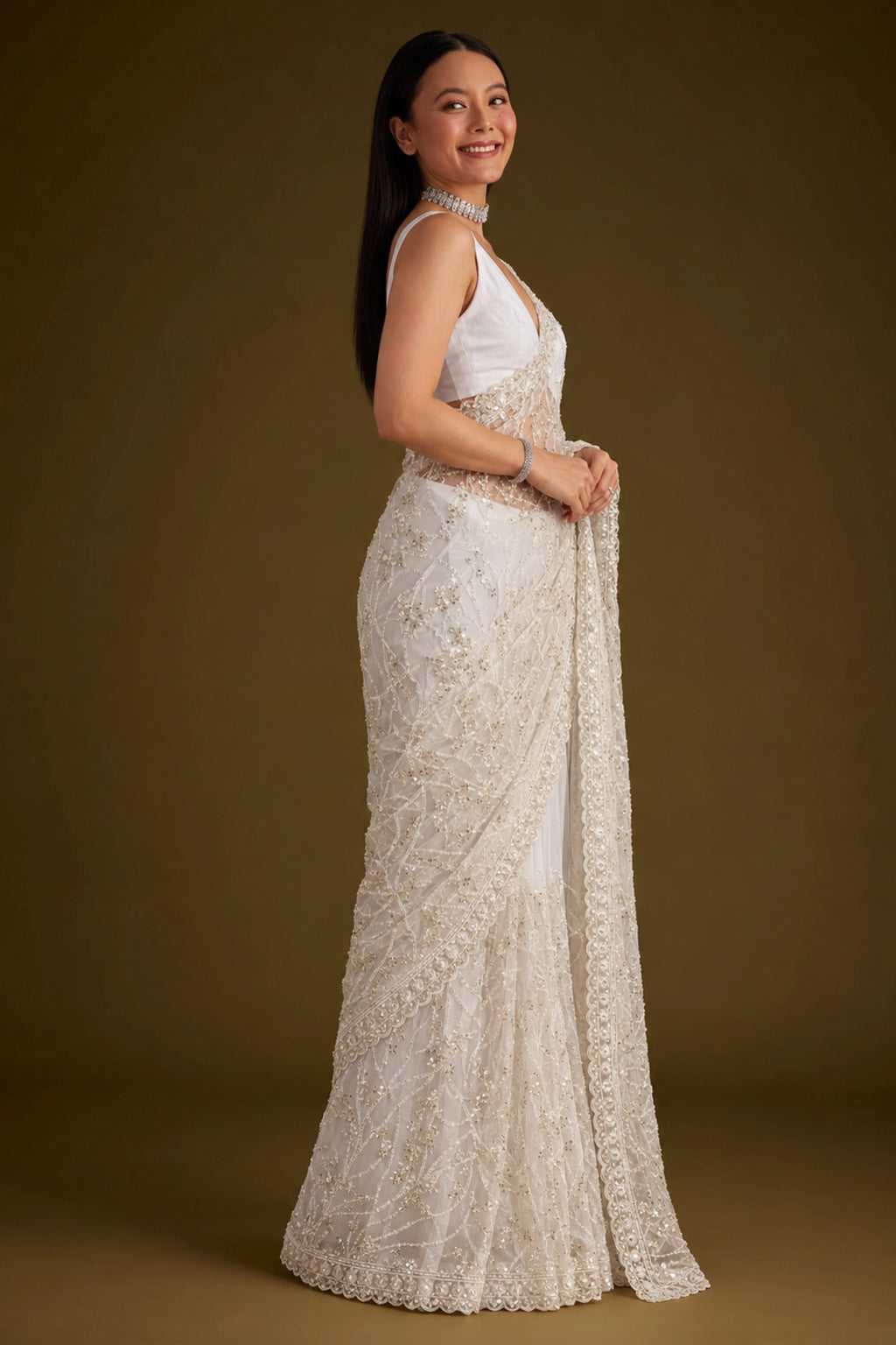 Ivory Bloom Heavy Georgette Saree