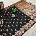 Classic Black Dola Silk-Style Saree with Floral Zari Pallu