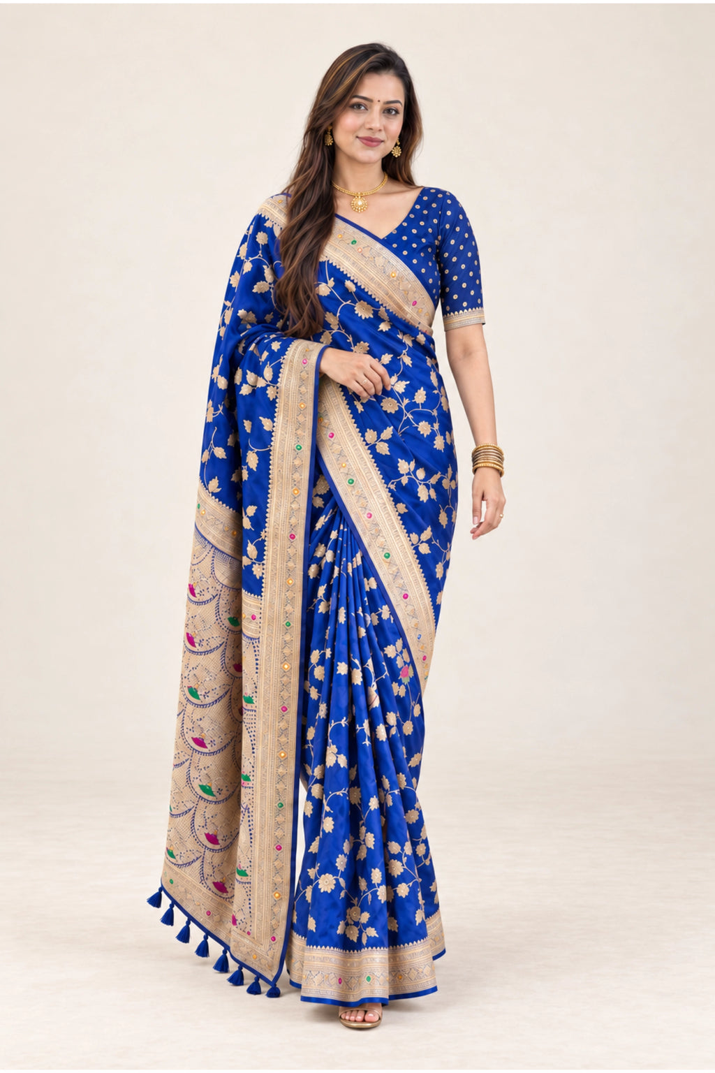 Royal Blue Meenakari Floral Woven Saree