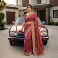 Rust Rose Tissue Organza Saree with Heavy Sequin Border