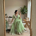 Mint Green Organza Saree with Floral Embroidery