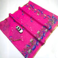 Rani Pink Linen Silk Saree with Lotus & Cow Print
