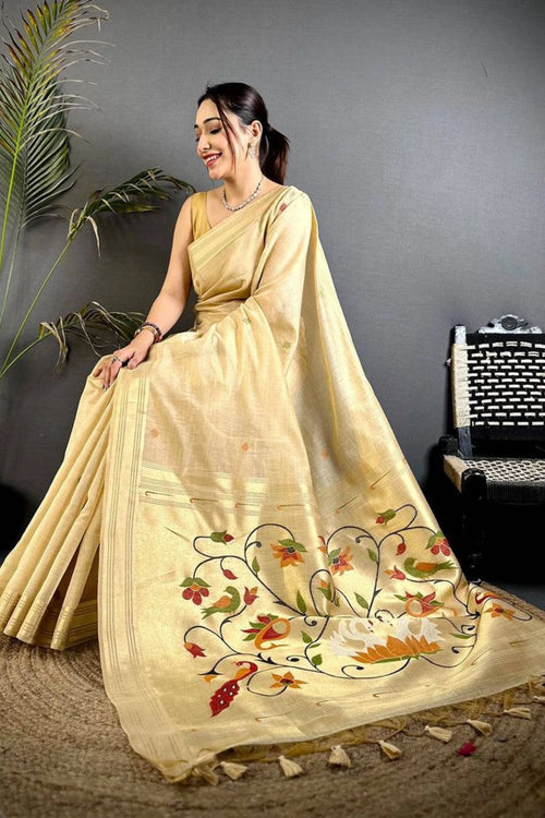 Champagne Gold Floral Pallu Saree