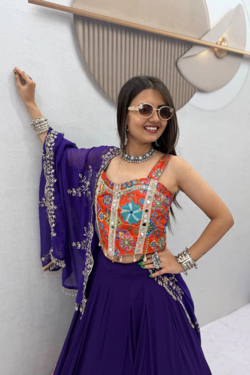 Purple & Multicolour Lehenga Set