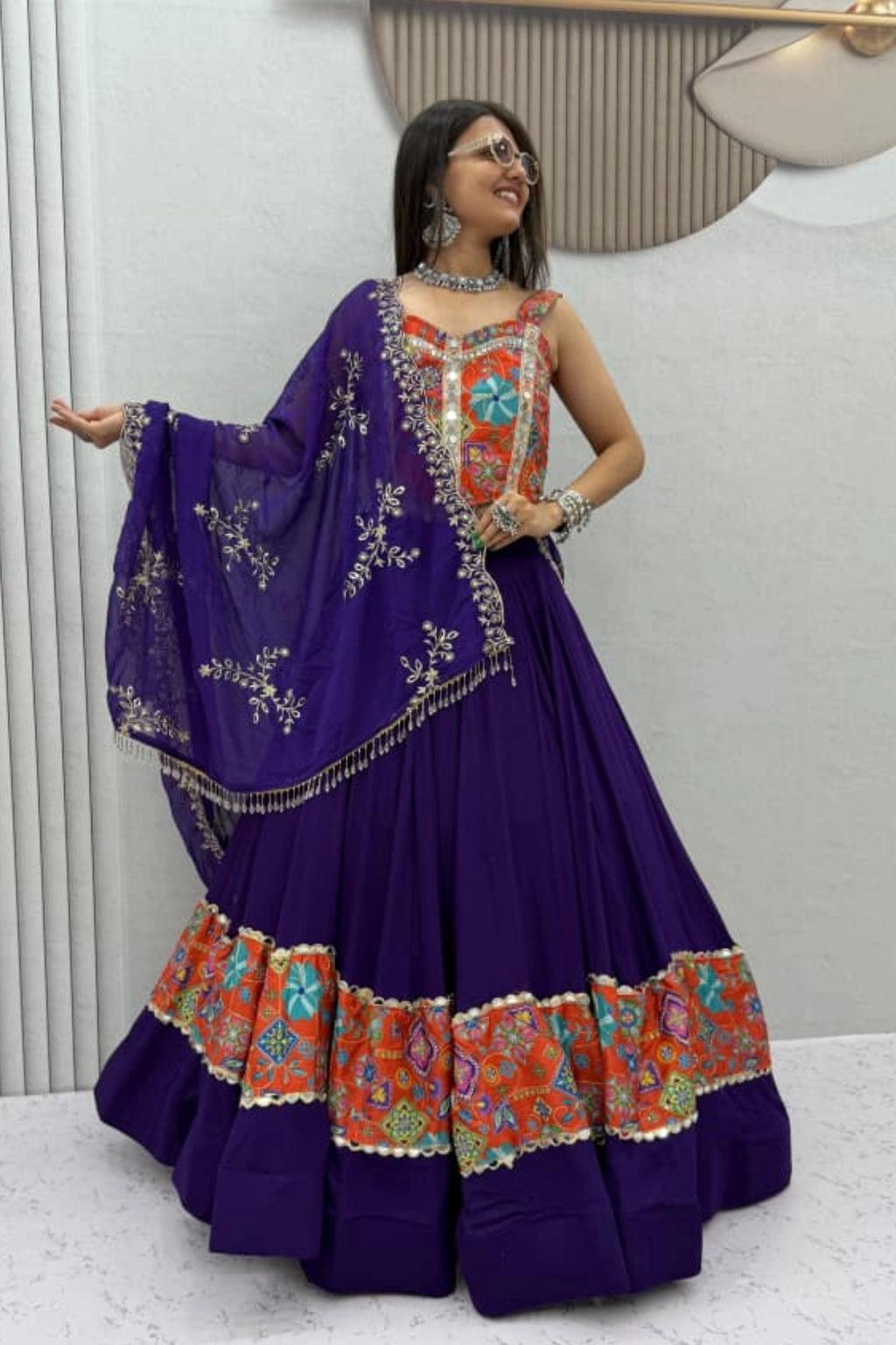 Purple & Multicolour Lehenga Set