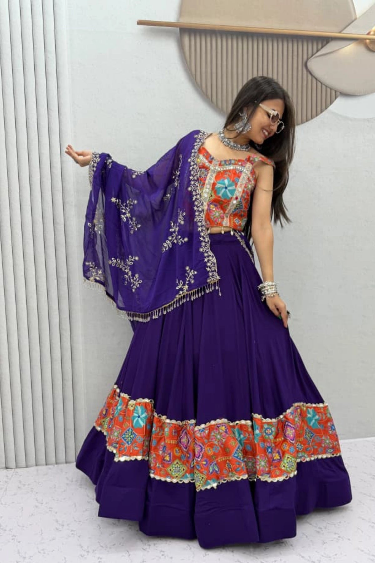 Purple & Multicolour Lehenga Set