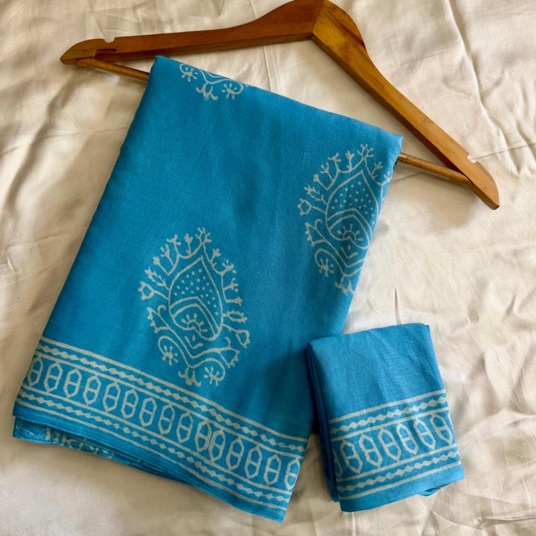 Sky Blue with Traditional Motif Print