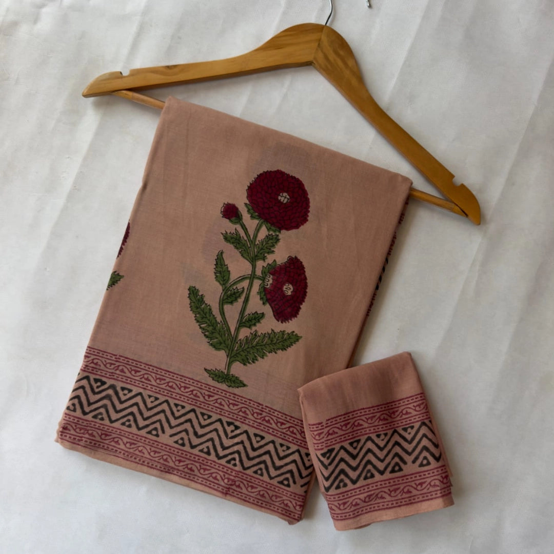 Soft Peach-Beige with Floral & Geometric Border