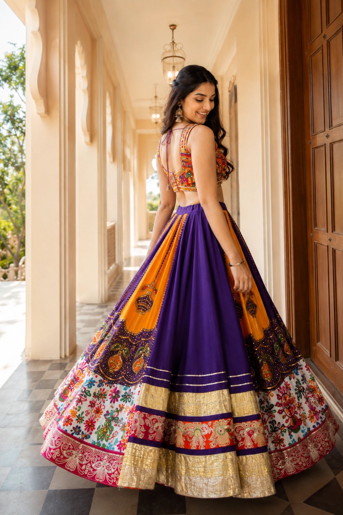 Royal Purple Multicolour Mirror Work Lehenga Set