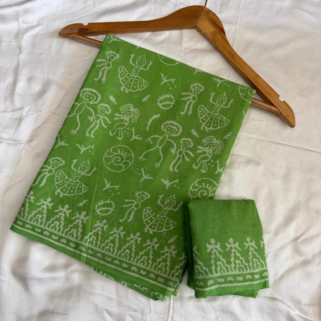 Fresh Green with Tribal Warli Print