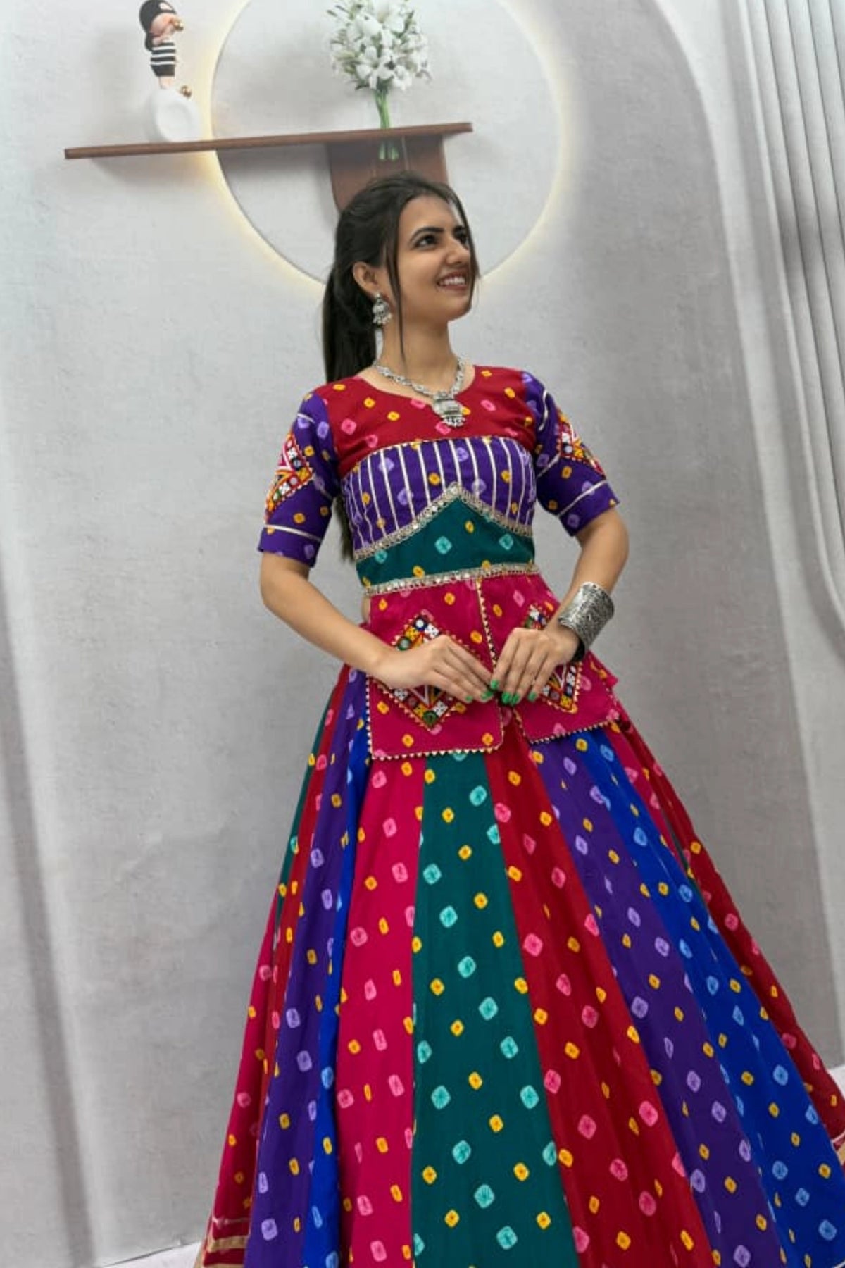 Multicolour Panelled Lehenga Set