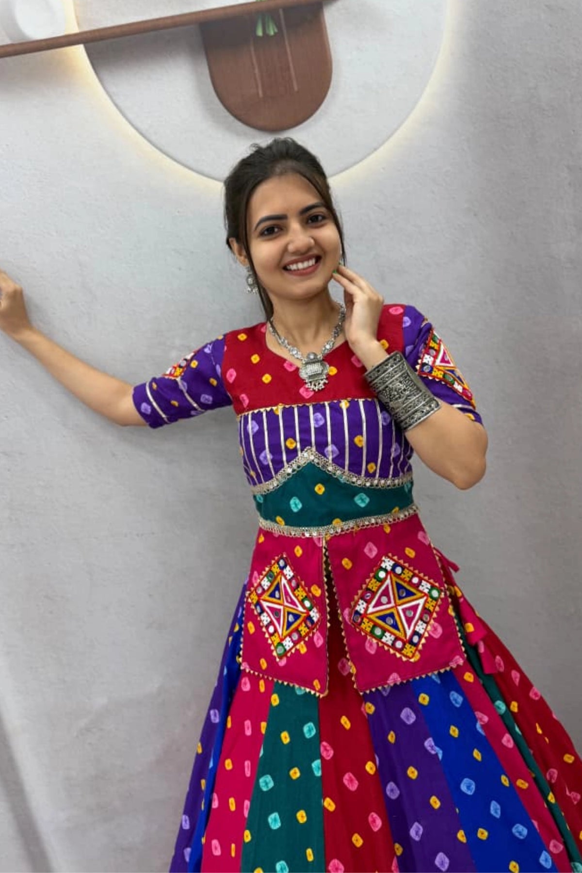 Multicolour Panelled Lehenga Set