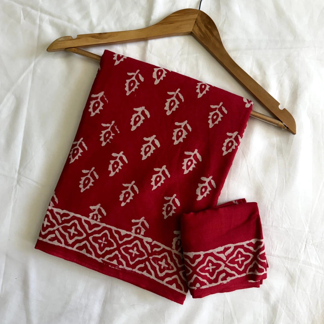 Classic Red with Traditional Block Print