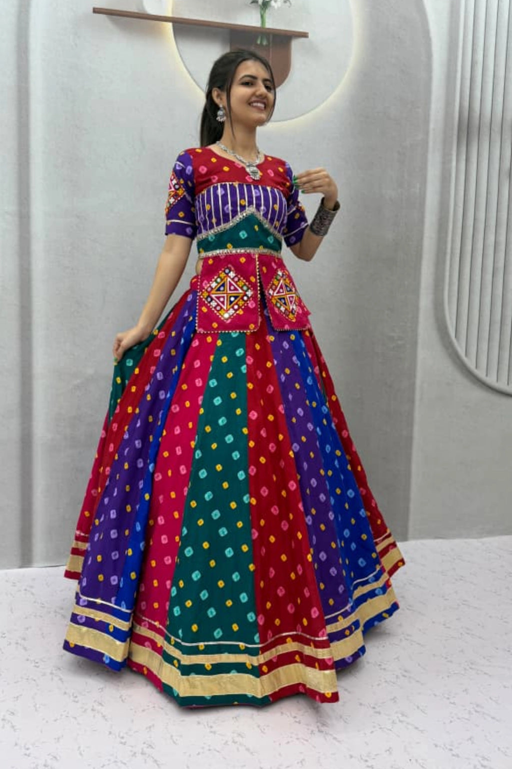 Multicolour Panelled Lehenga Set