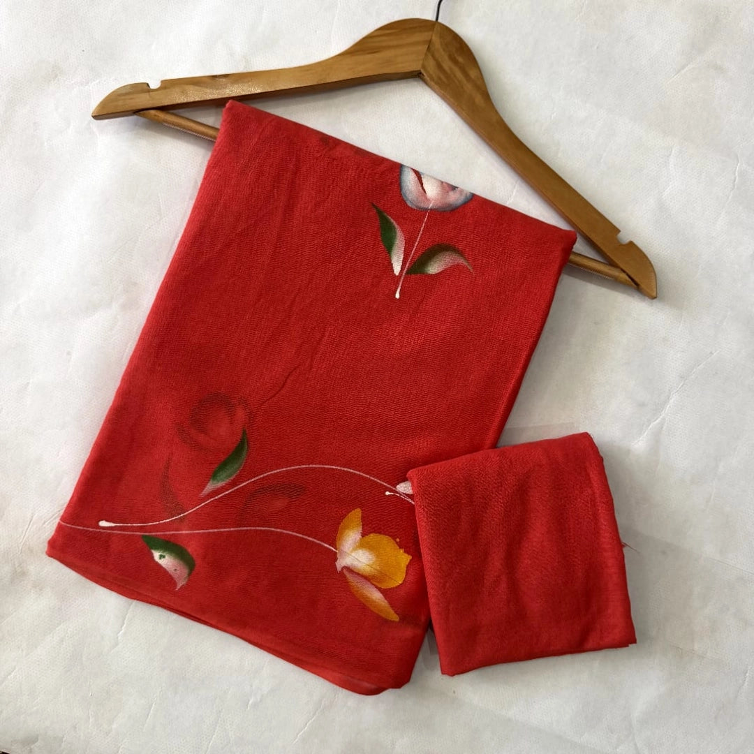 Rust Red with Hand-Painted Floral Design