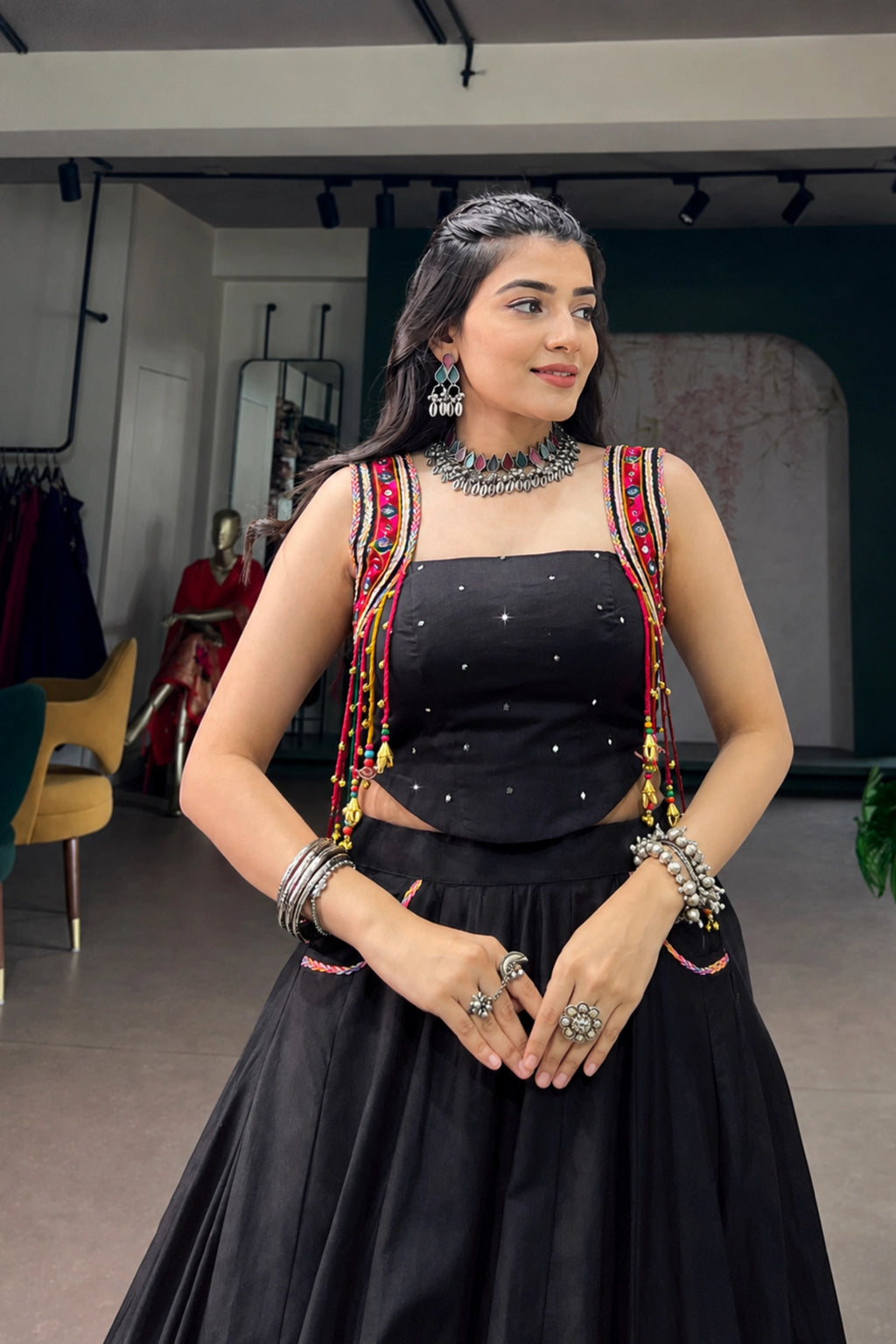Midnight Mirrorwork Cotton Lehenga Set