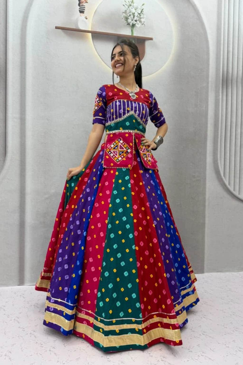 Multicolour Panelled Lehenga Set