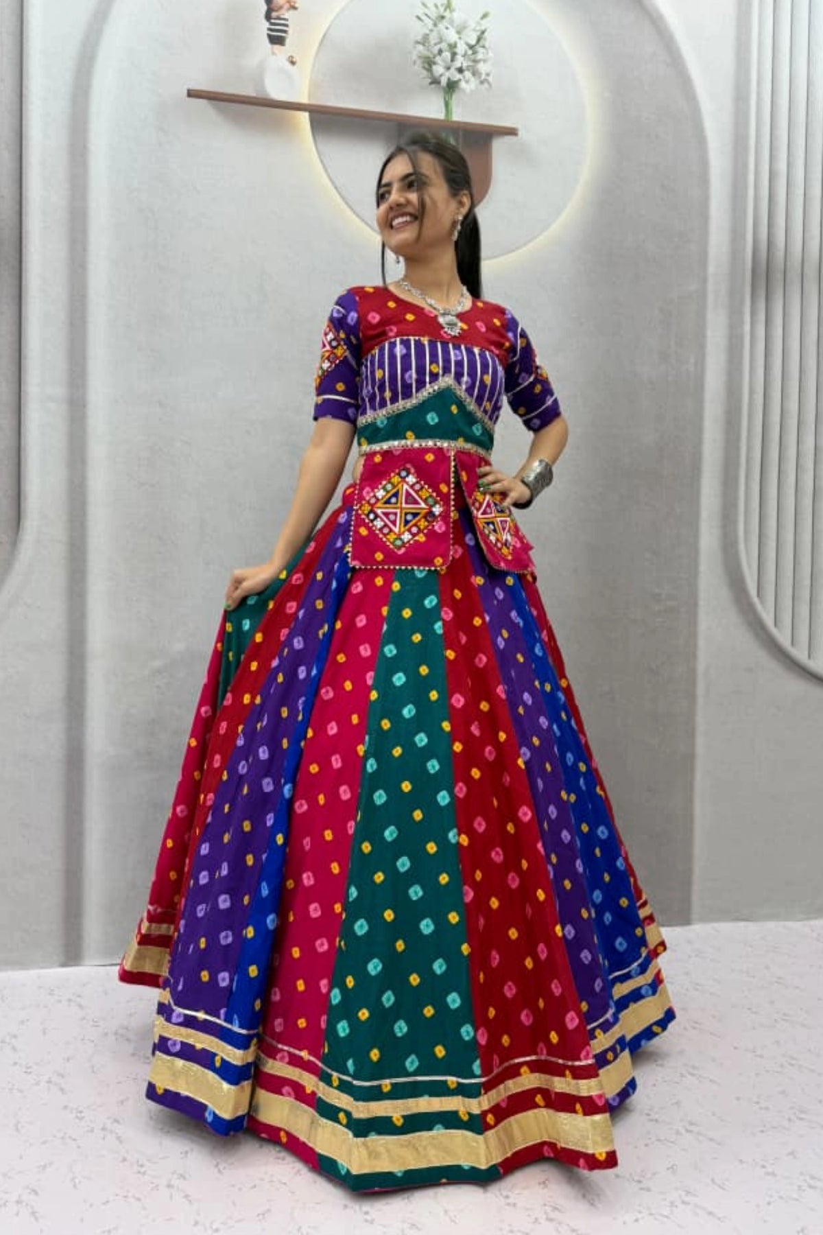 Multicolour Panelled Lehenga Set
