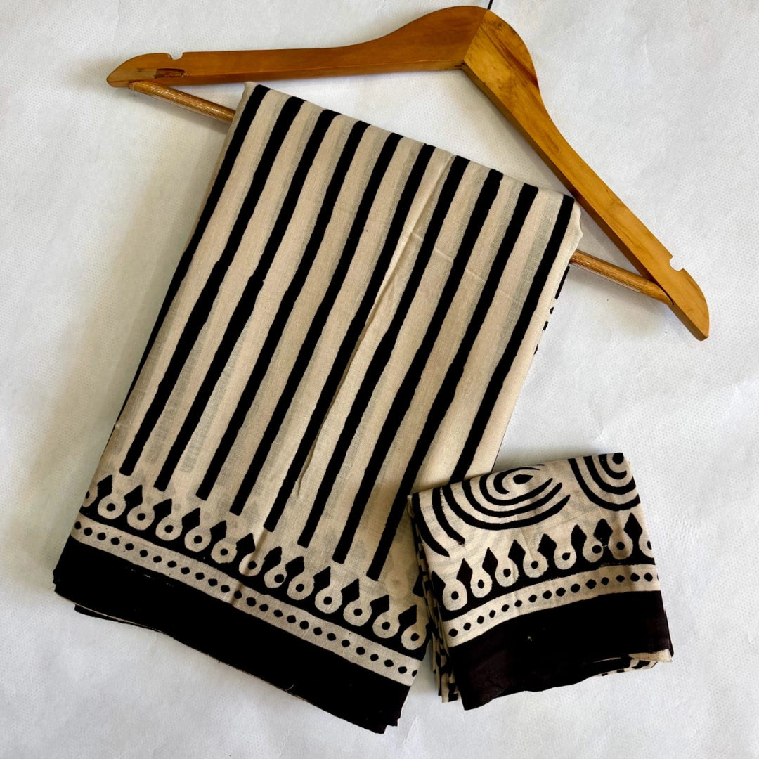 Beige & Black Striped Block Print