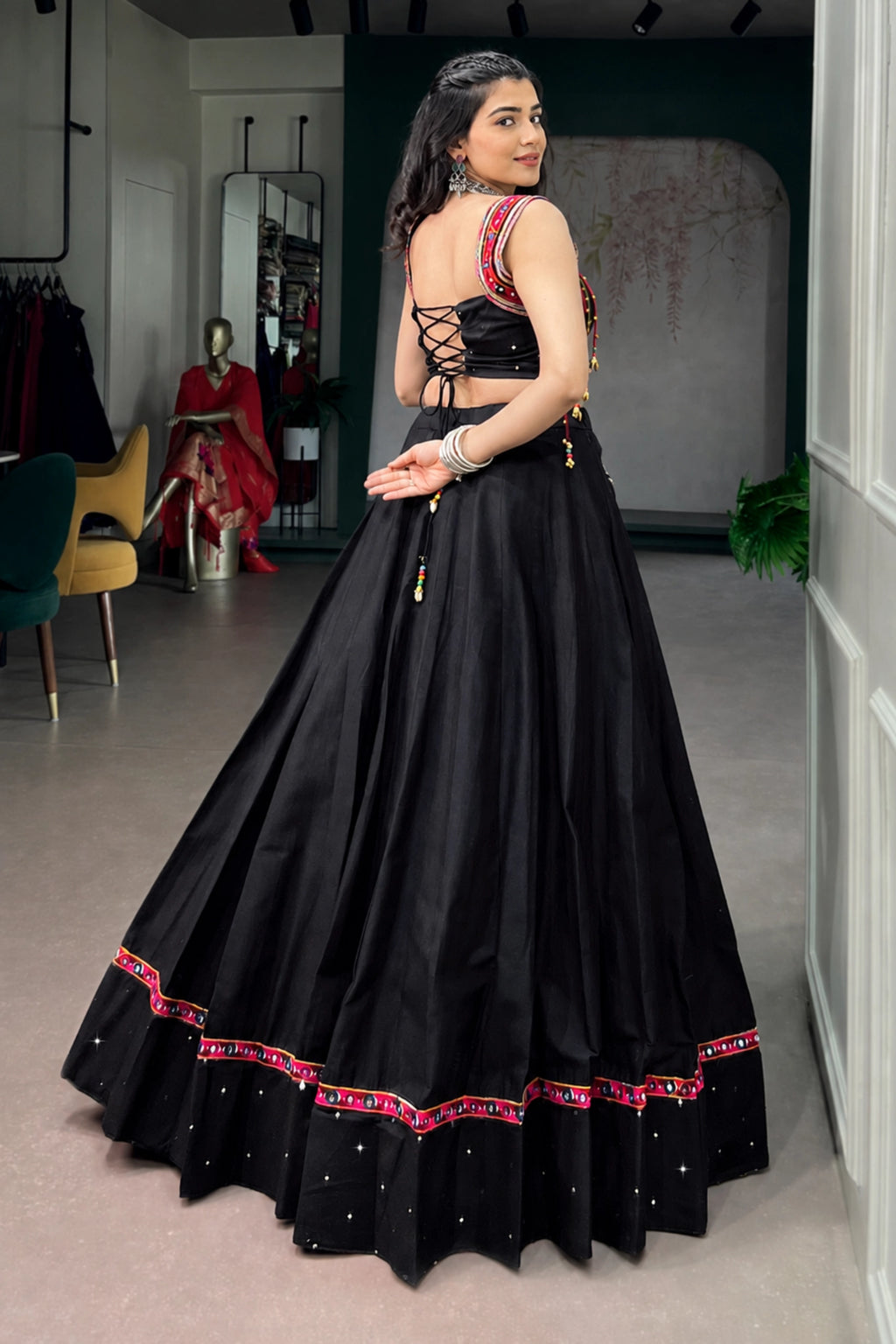Midnight Mirrorwork Cotton Lehenga Set