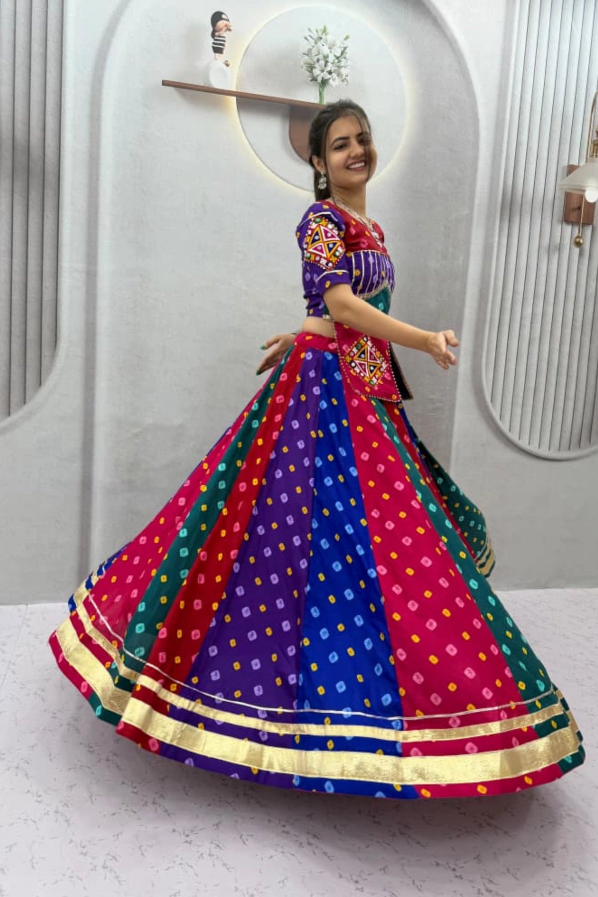 Multicolour Panelled Lehenga Set