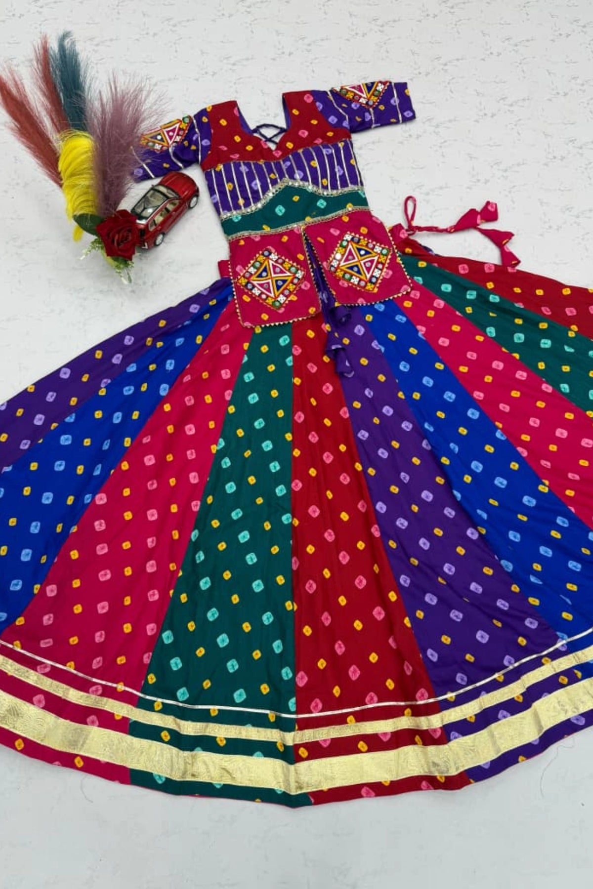 Multicolour Panelled Lehenga Set