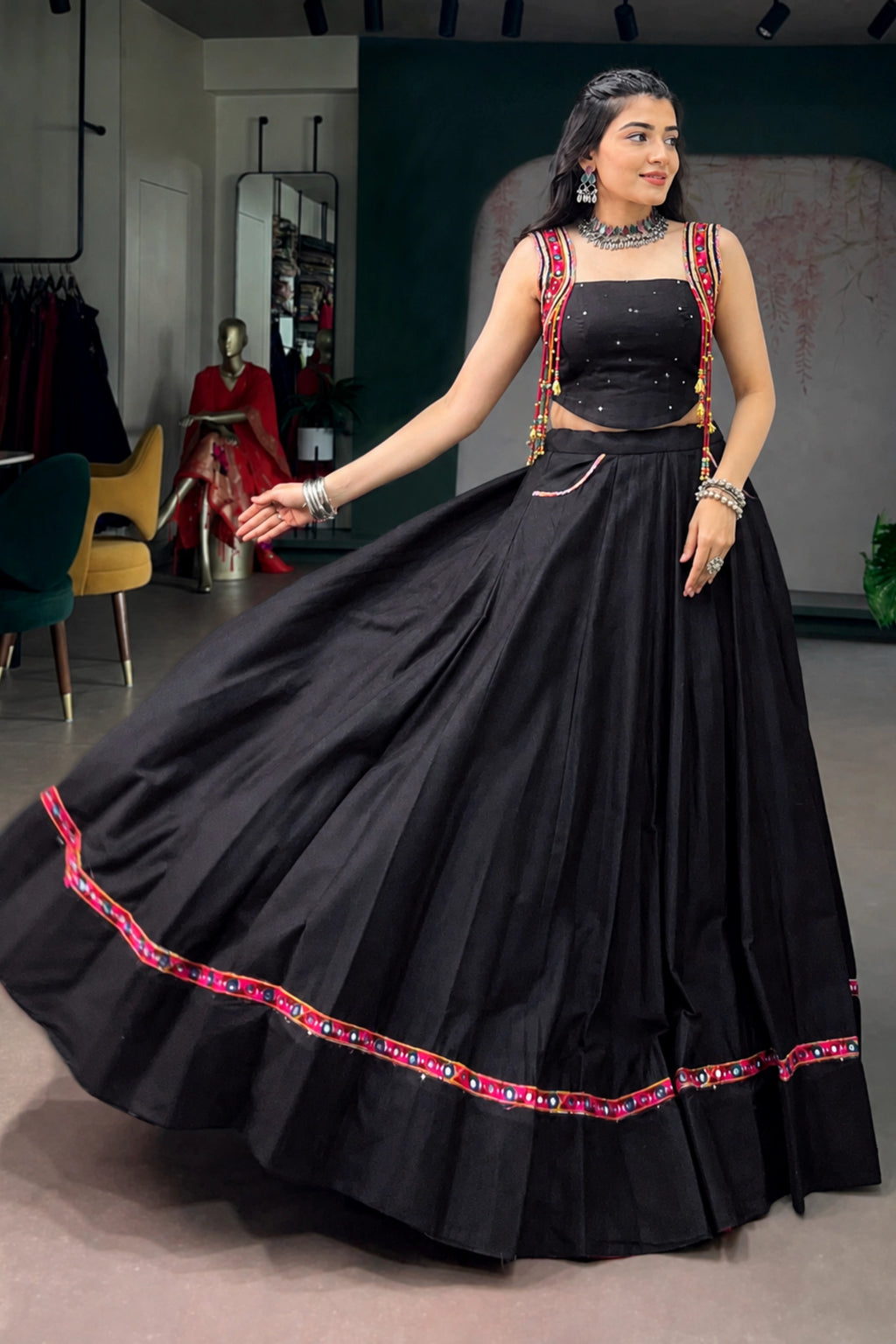 Midnight Mirrorwork Cotton Lehenga Set
