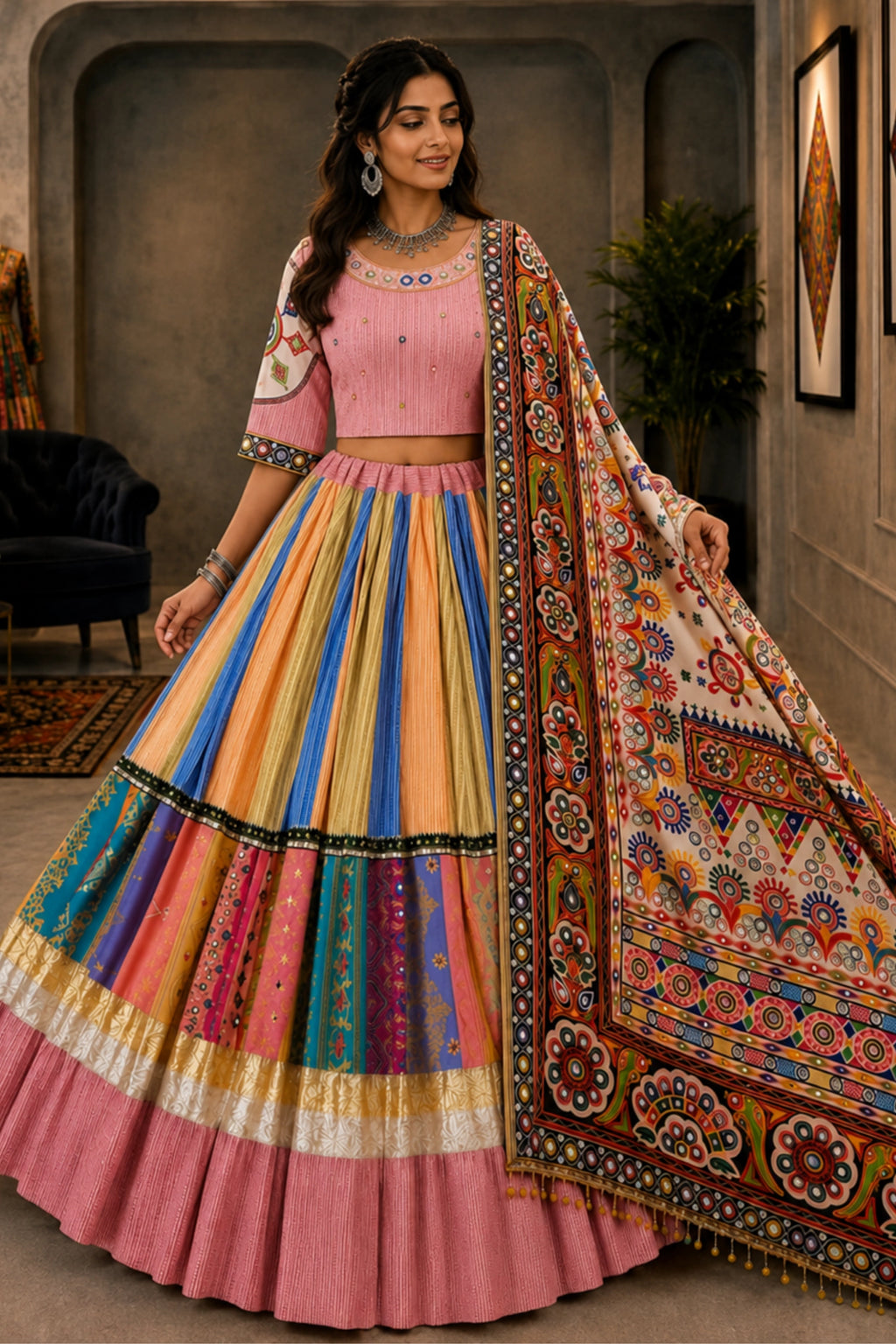 Designer Multicolour Mirror Work Lehenga Choli Set