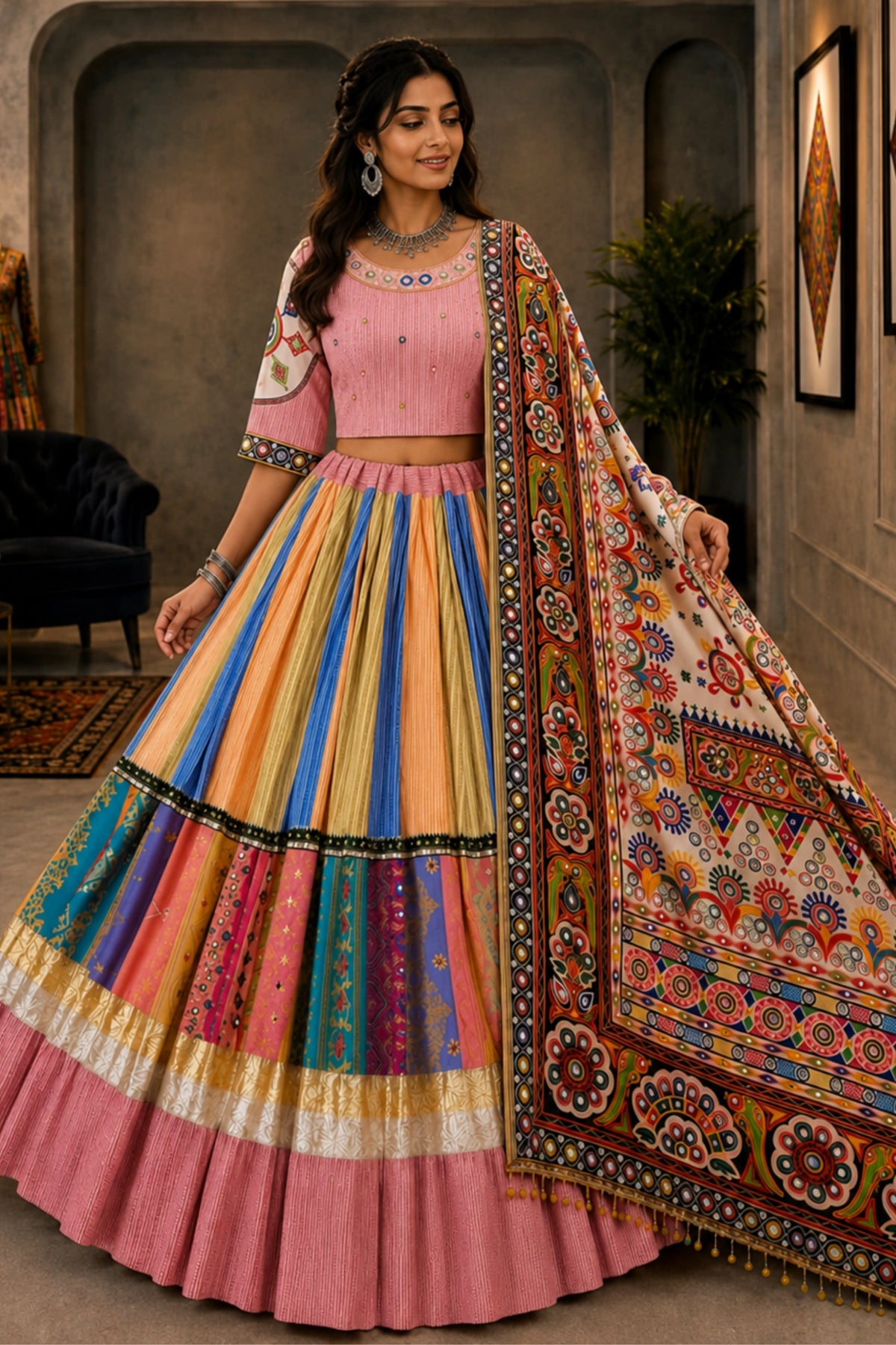 Designer Multicolour Mirror Work Lehenga Choli Set