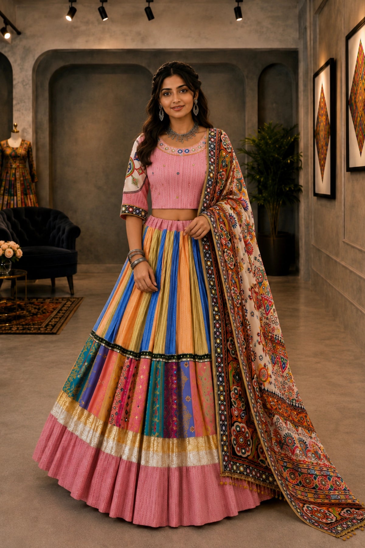 Designer Multicolour Mirror Work Lehenga Choli Set