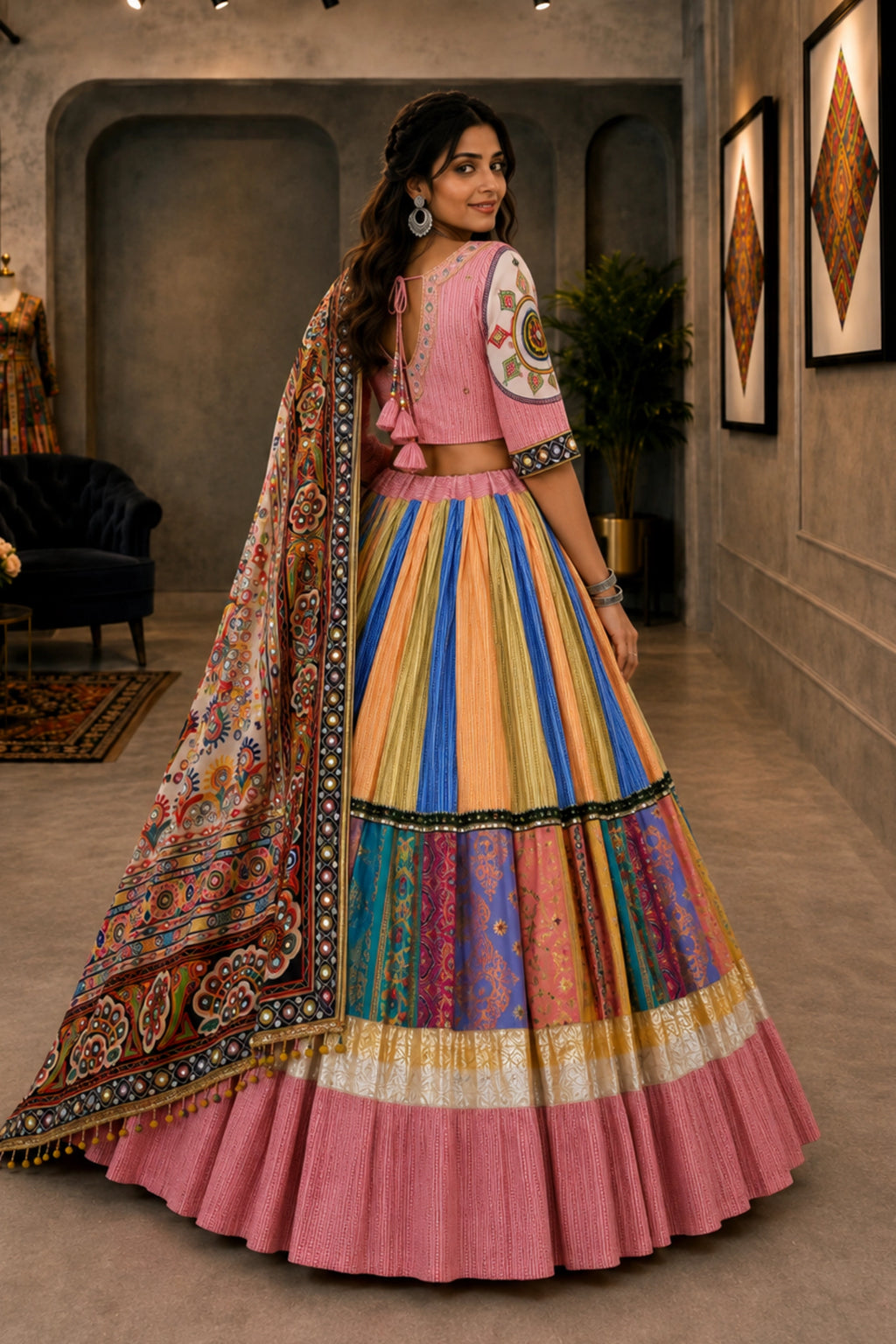 Designer Multicolour Mirror Work Lehenga Choli Set