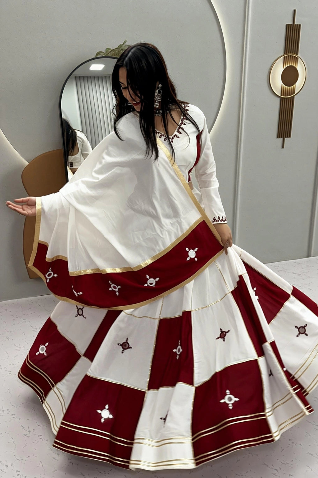 Ivory & Wine Panelled Lehenga Choli Set