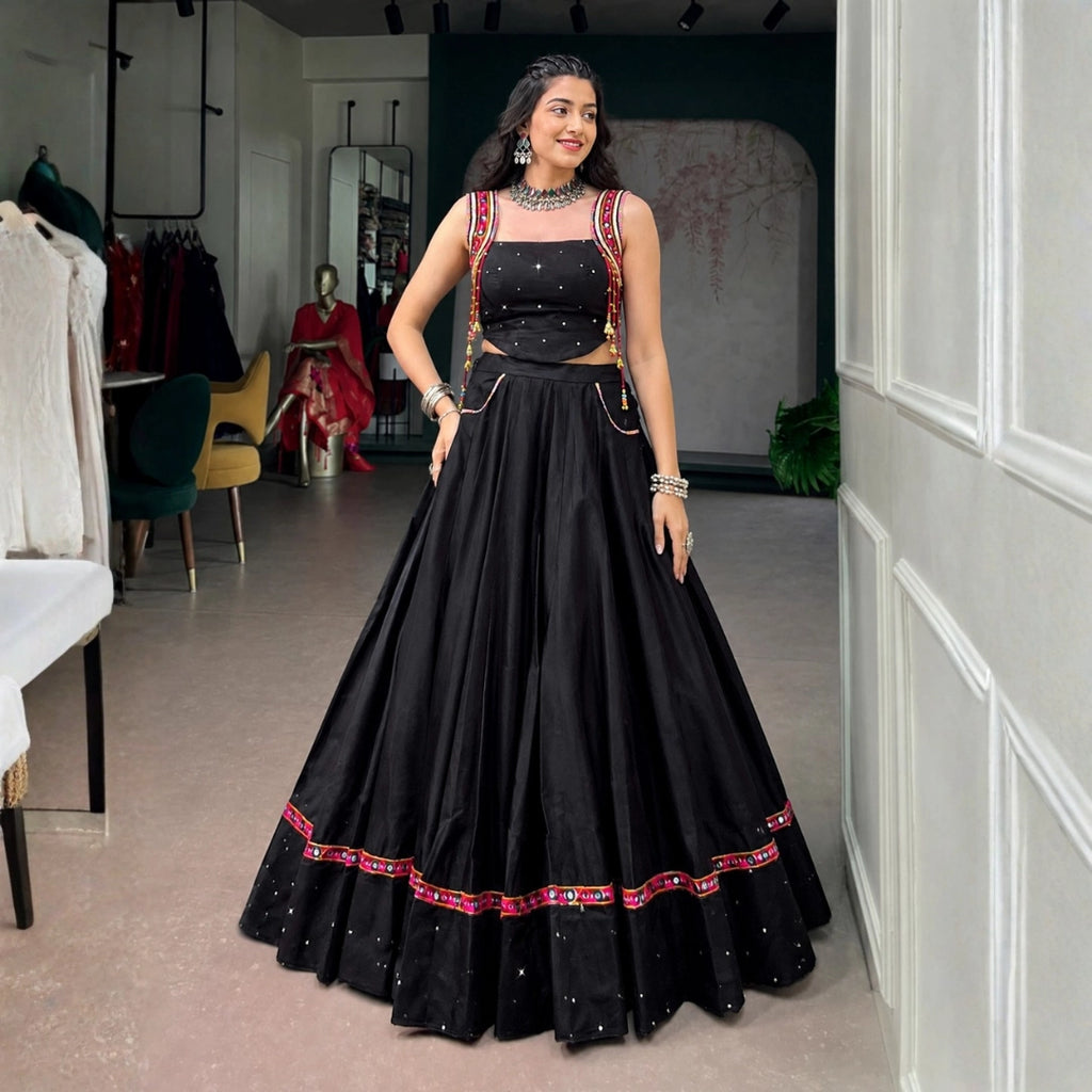 Midnight Mirrorwork Cotton Lehenga Set