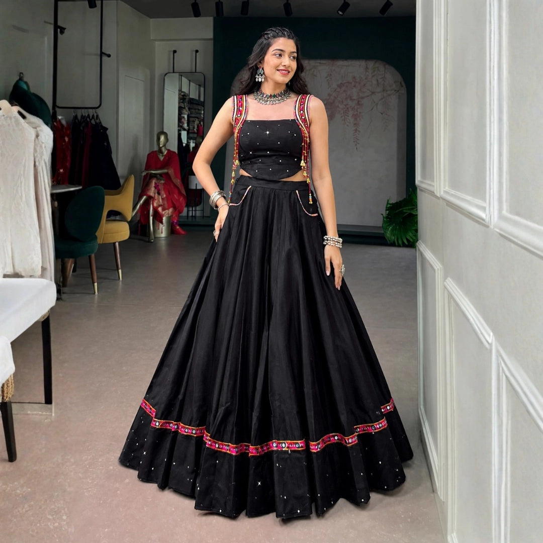 Midnight Mirrorwork Cotton Lehenga Set