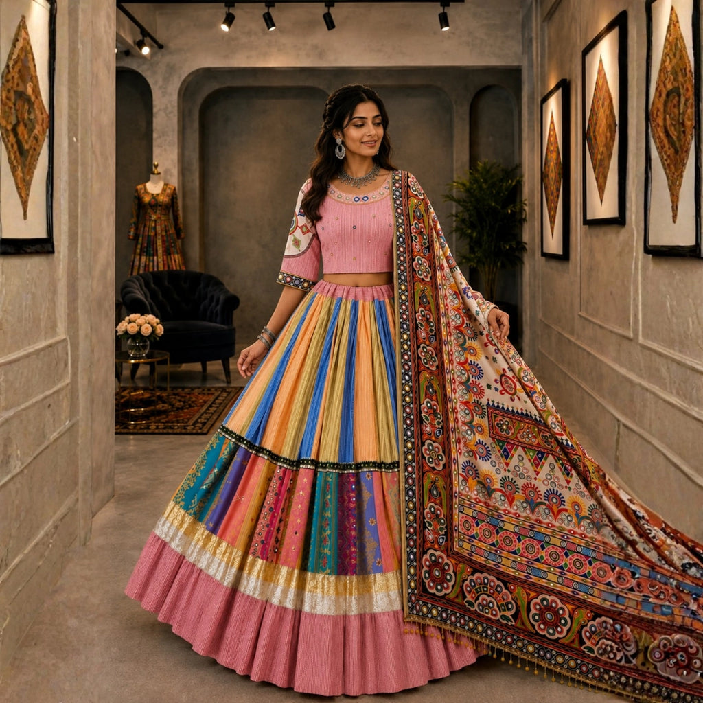 Designer Multicolour Mirror Work Lehenga Choli Set