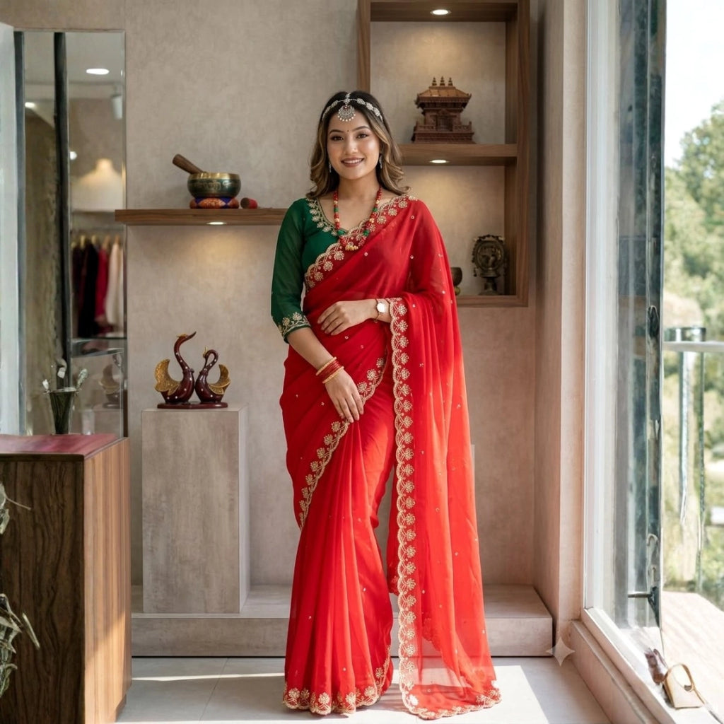 Scarlet Grace Embroidered Georgette Saree