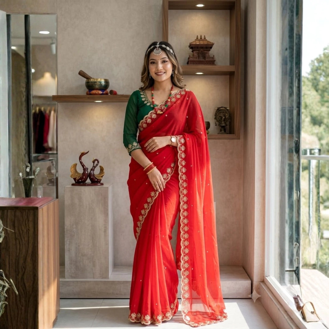 Scarlet Grace Embroidered Georgette Saree